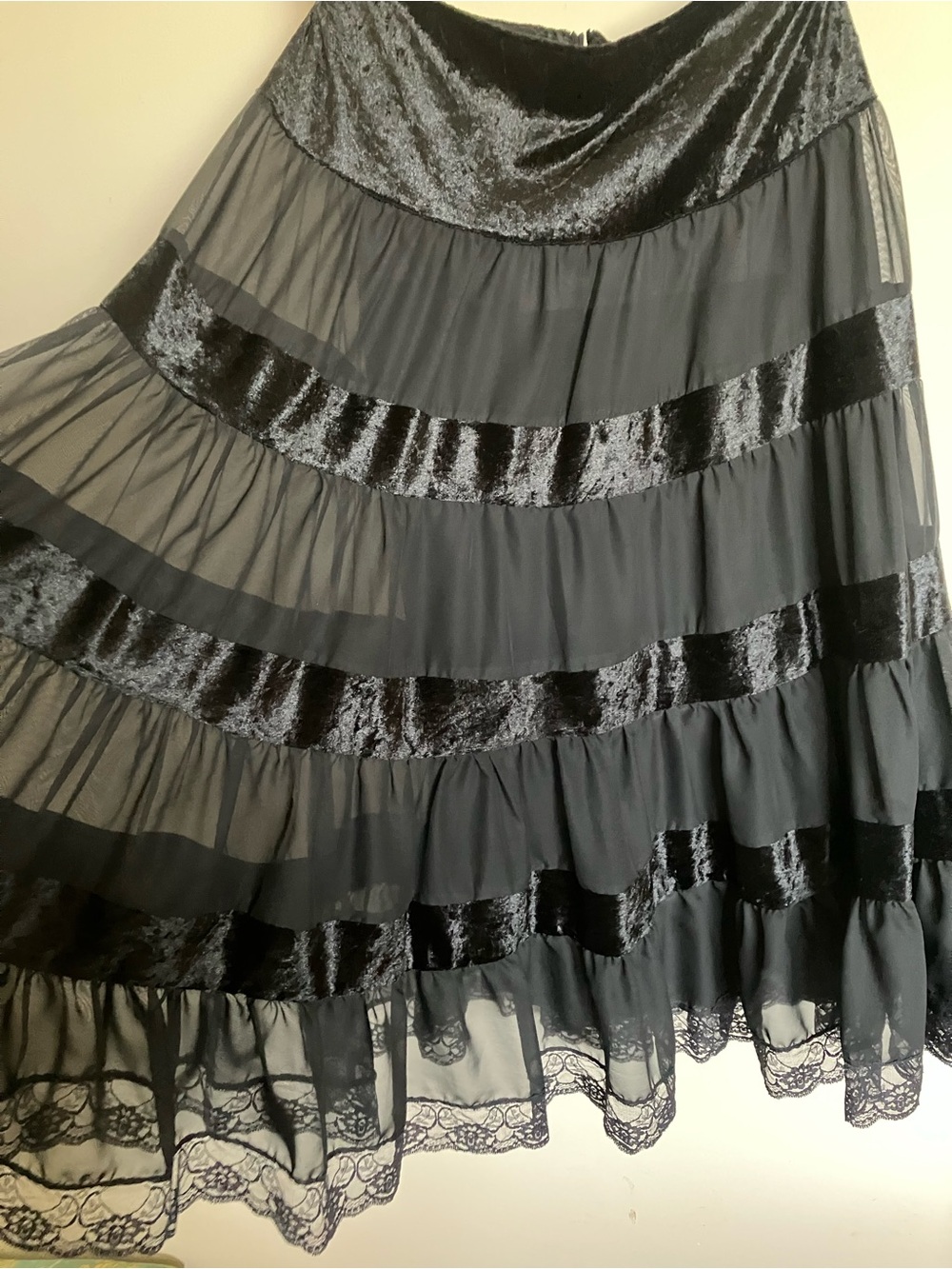 Black Velvet-Trim Tiered Skirt - Picture 2 of 6